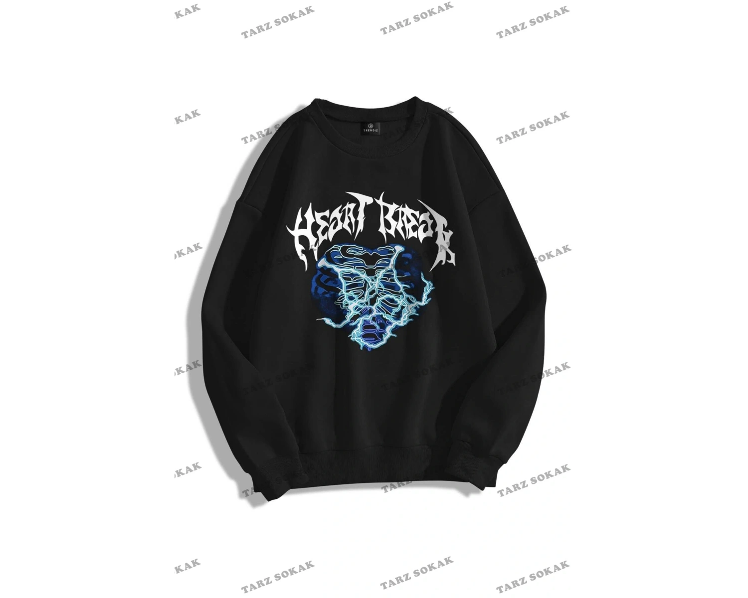 Y2K Unisex Heart Break Bisiklet Yaka Sweatshirt Hoodie KOD 1783 Siyah