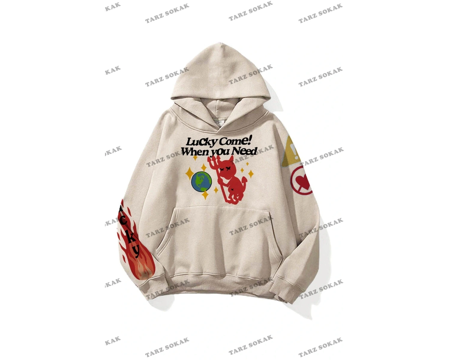 Y2K Unisex Lucky Come Sweatshirt Hoodie KOD 1933 Gri