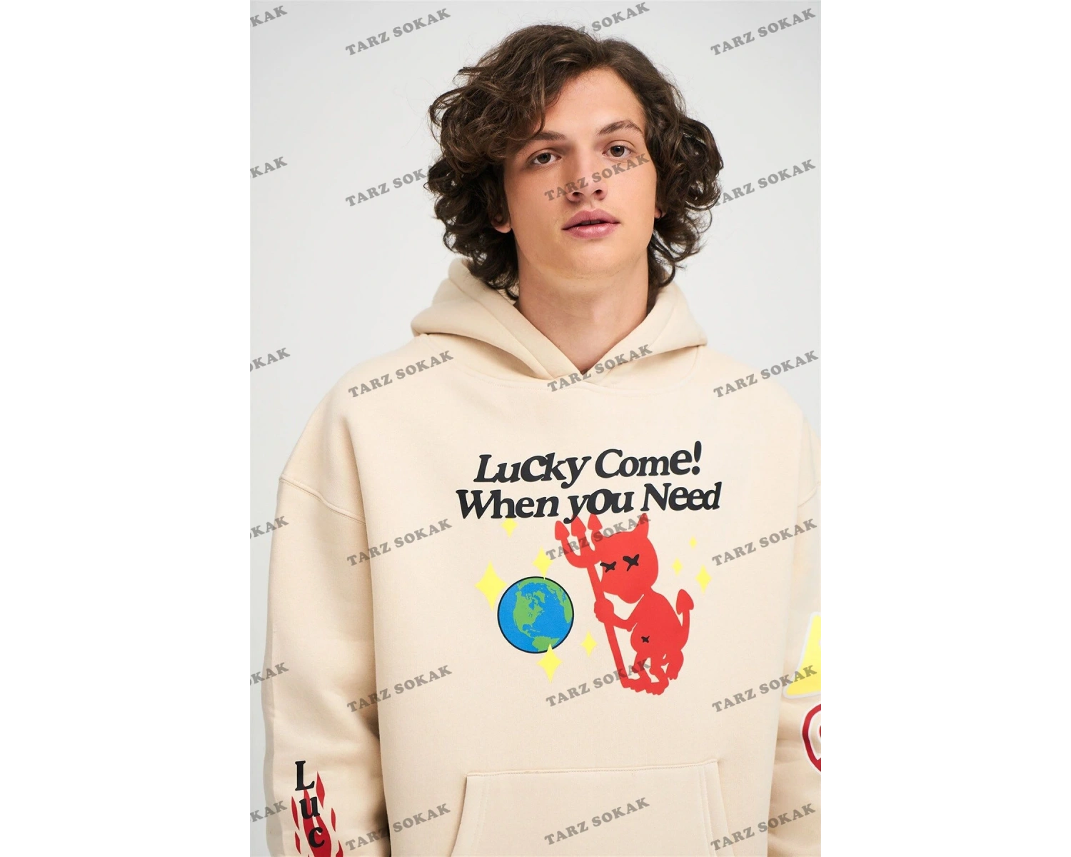 Y2K Unisex Lucky Come Sweatshirt Hoodie KOD 1933 Gri