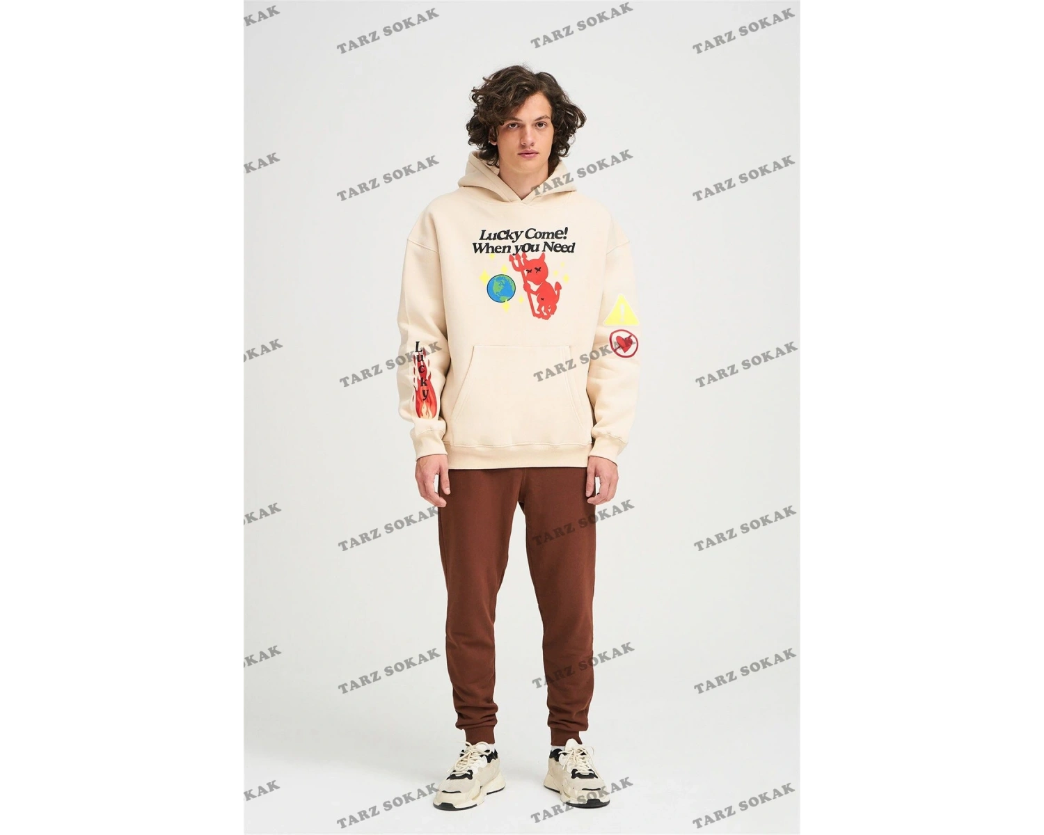 Y2K Unisex Lucky Come Sweatshirt Hoodie KOD 1933 Gri