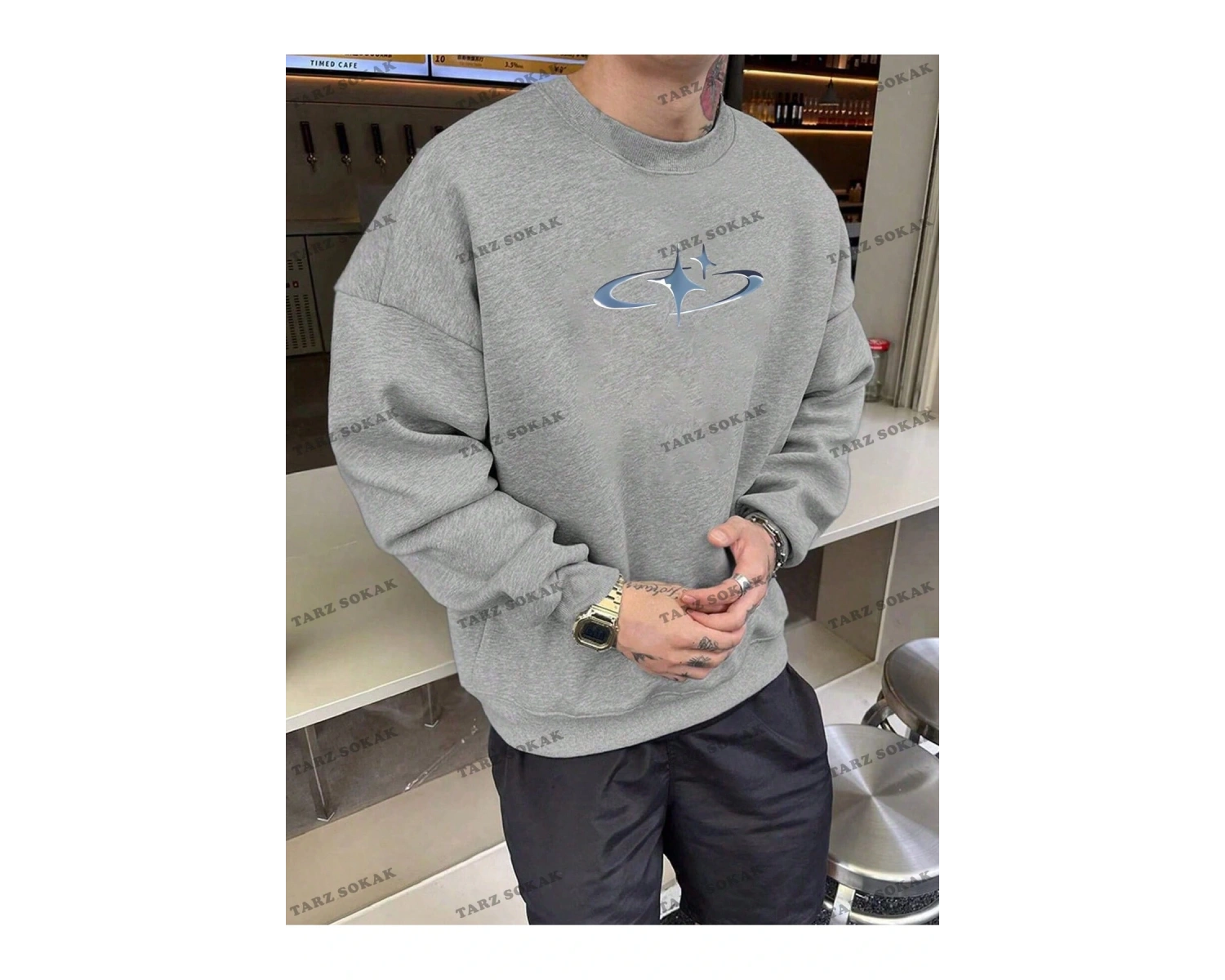 Y2K Unisex Pockets Empty Sweatshirt KOD 1617 Beyaz