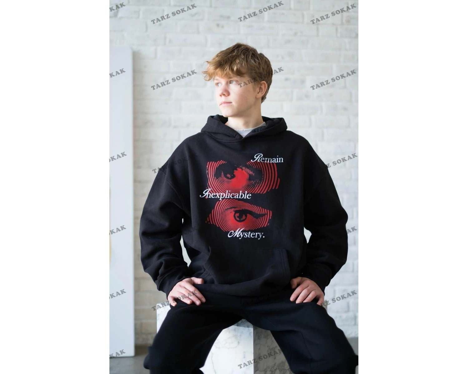 Y2K Unisex Remain Mystery Sweatshirt Hoodie KOD 1745 Siyah