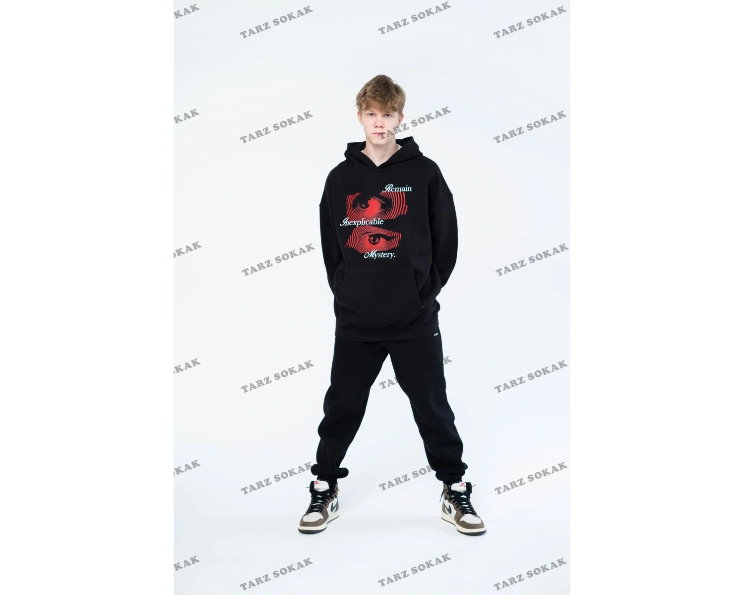 Y2K Unisex Remain Mystery Sweatshirt Hoodie KOD 1745 Siyah