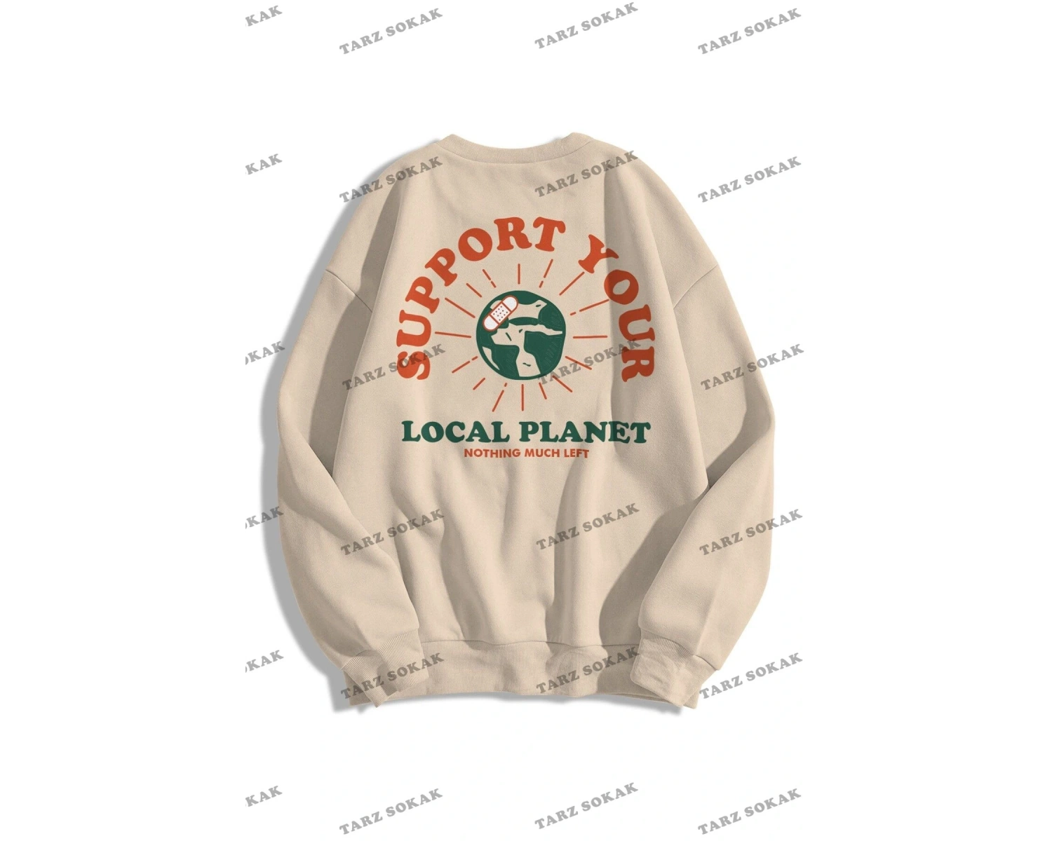 Y2K Unisex Support Your Planet Bisiklet Yaka Sweatshirt Hoodie KOD 1769