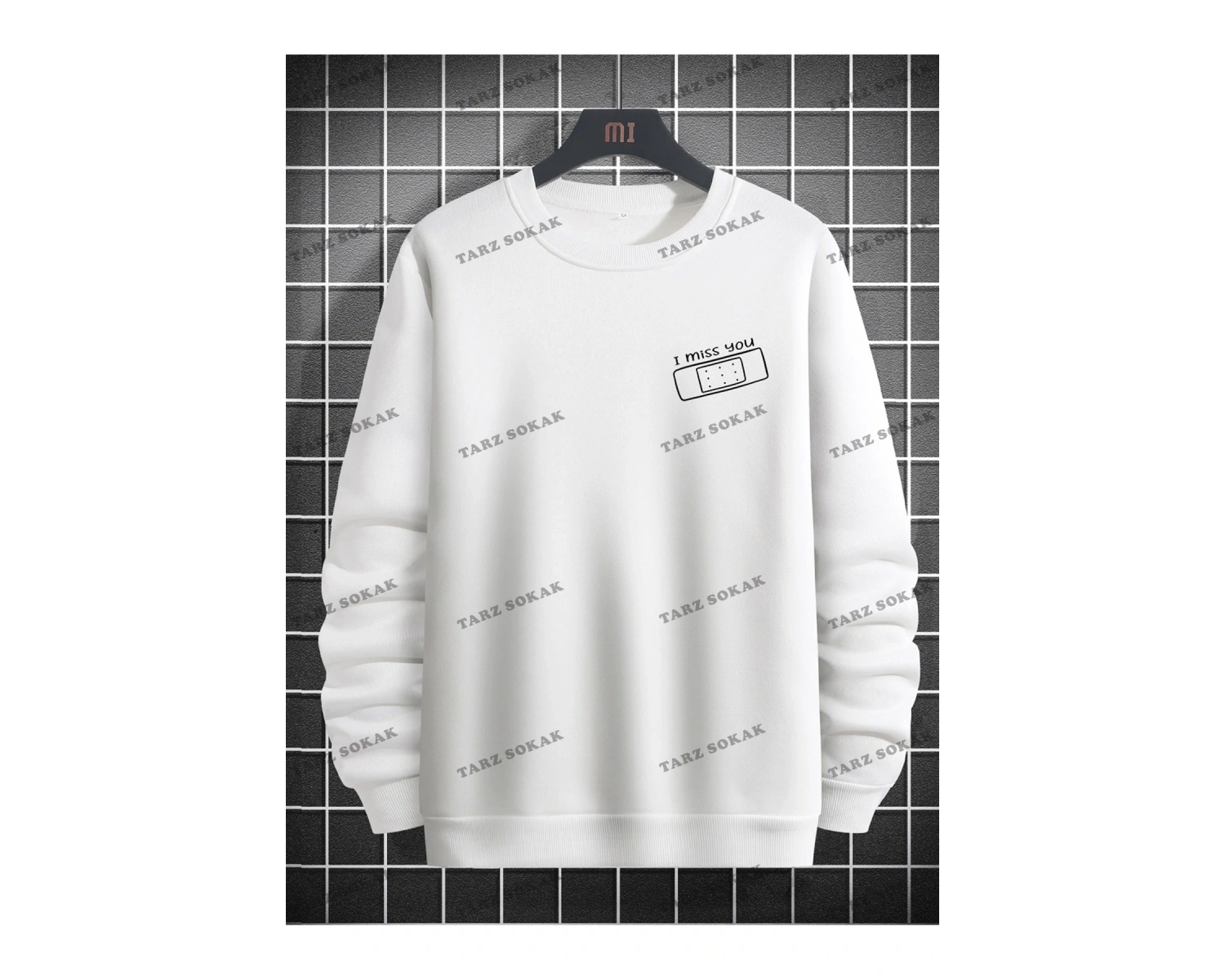 Y2K Unisex Two Rabbit with Flower Sweatshirt KOD 1542 Beyaz