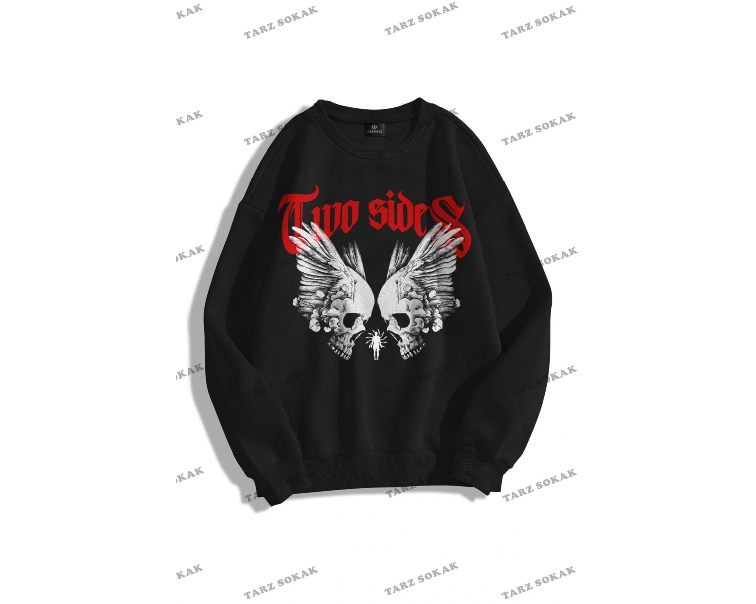 Y2K Unisex Two Sides Bisiklet Yaka Sweatshirt KOD 1792 Siyah