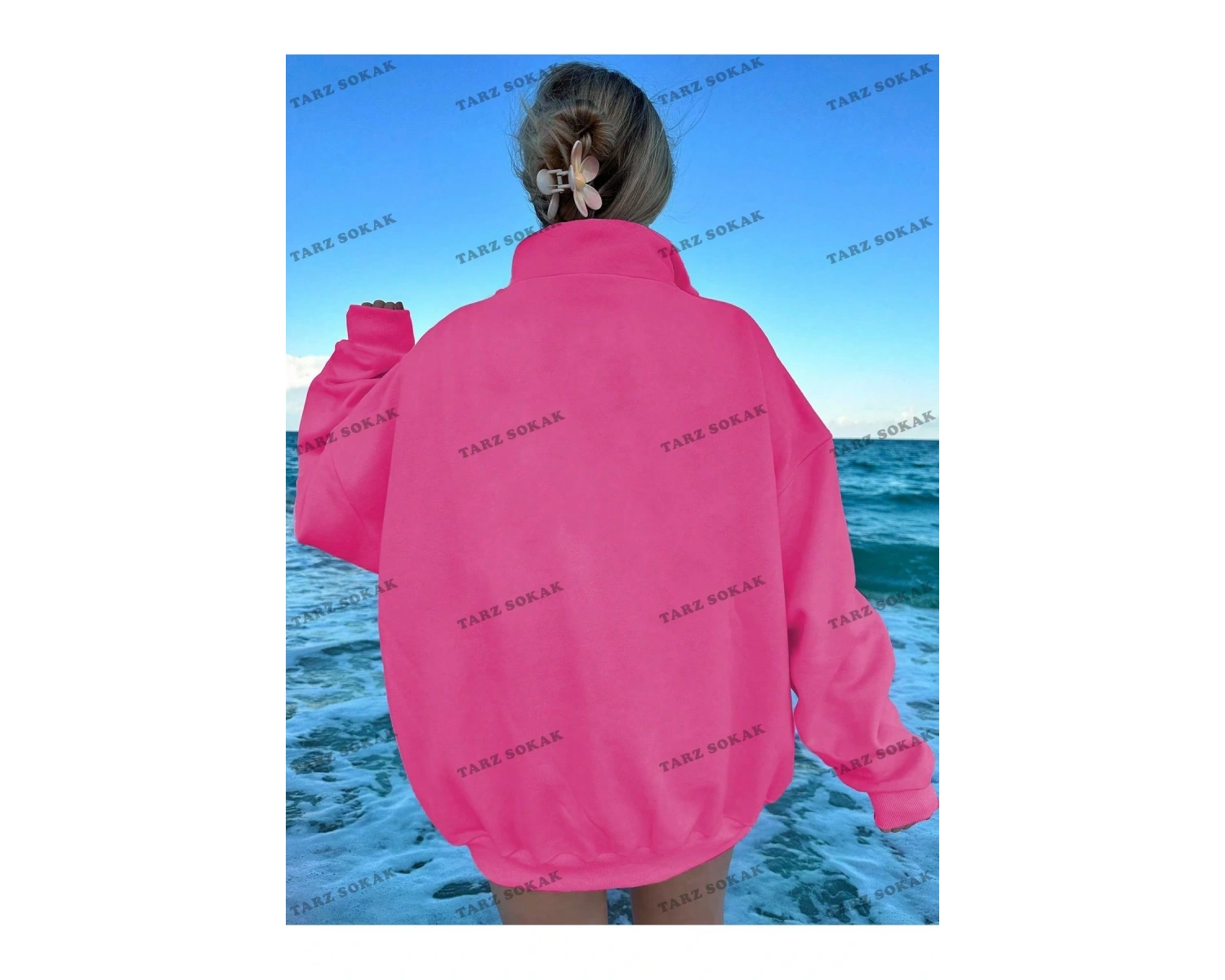 Y2K Yarım Fermuarlı Bay Sweatshirt Pembe
