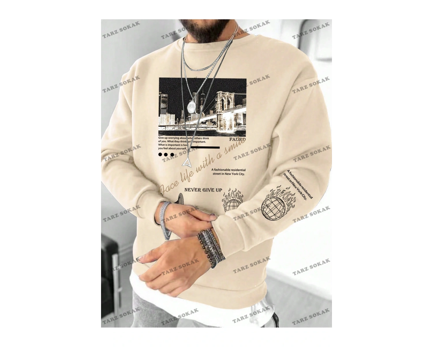 Y2K YENİ SEZON SSWEAT HARAJUKA KUROMİ RETRO KOD 1583 Bej