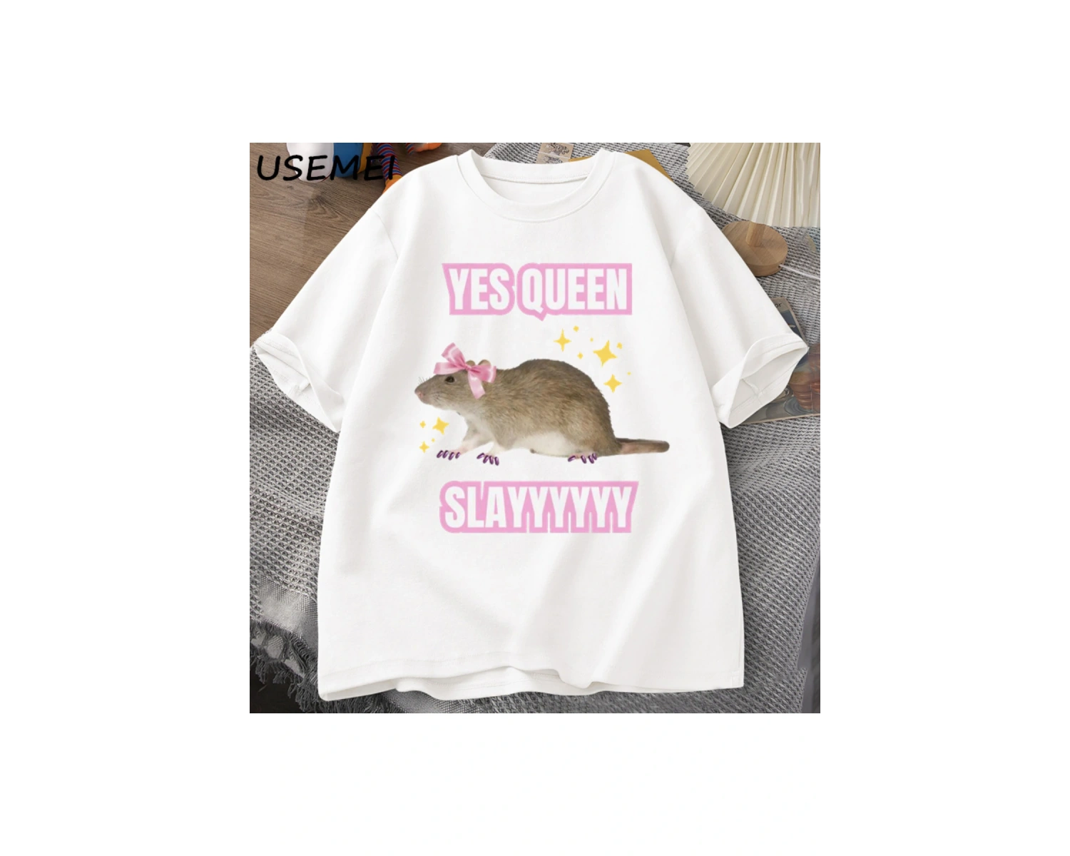 Yas Kraliçe Slay TMizah Komik Pamuk Kısa Kollu Sıçan T-Shirt erkek Giyim Harajuku Ret 2891