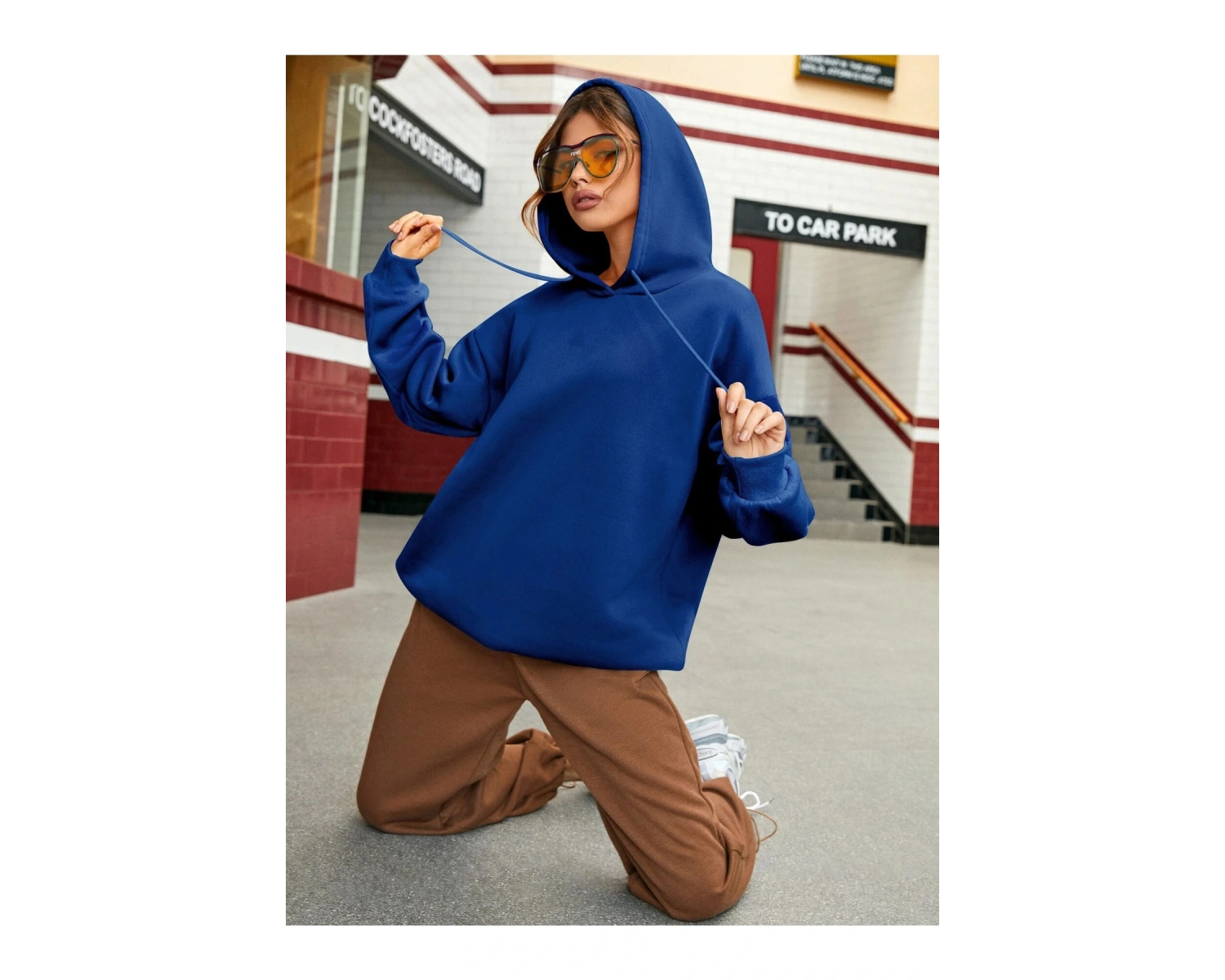 Yasolin----Kadın Aestheticism Baskılı Kapüşonlu Sweatshirt MAVİRENK