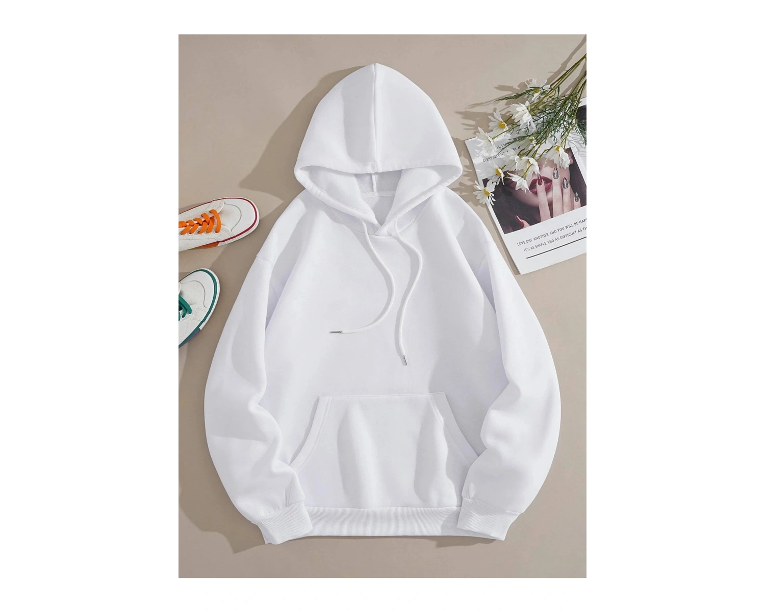 Yasolin----Kadın Beyaz Kelebek Baskılı Kapüşonlu Sweatshirt