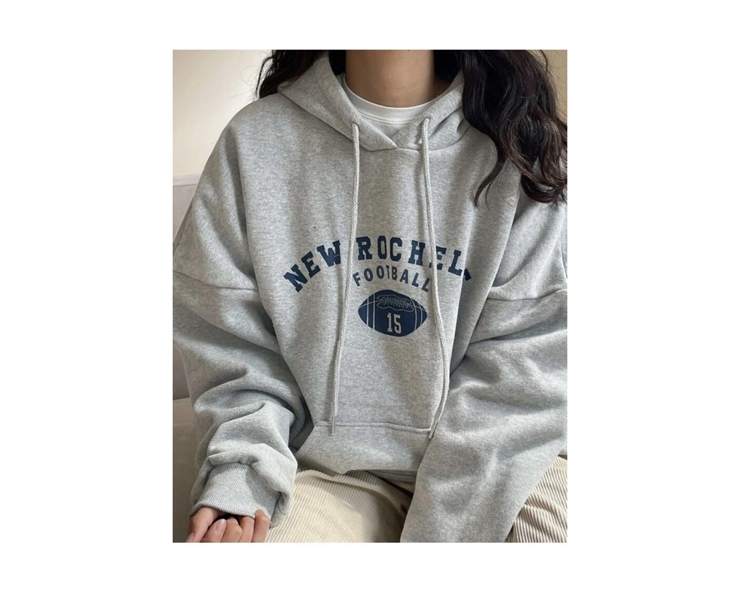 Yasolin----Kadın Gri New Rochelle Baskılı Kapüşonlu Oversize Sweatshirt