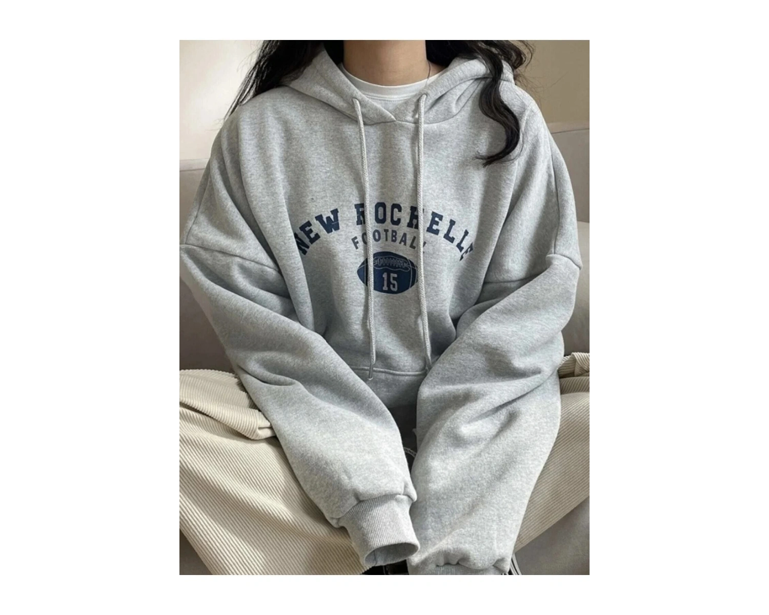 Yasolin----Kadın Gri New Rochelle Baskılı Kapüşonlu Oversize Sweatshirt