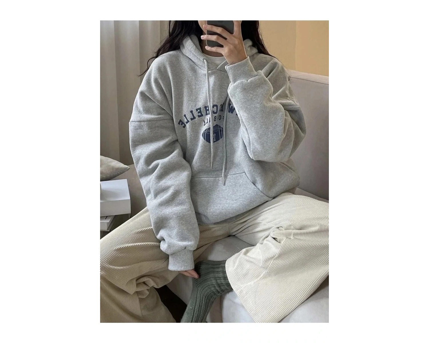 Yasolin----Kadın Gri New Rochelle Baskılı Kapüşonlu Oversize Sweatshirt