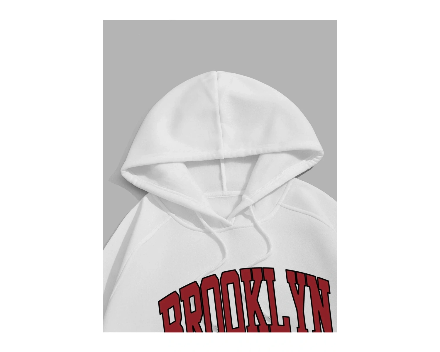 Yasolin----Unisex Brooklyn Baskılı Kapüşonlu Sweatshirt Beyaz