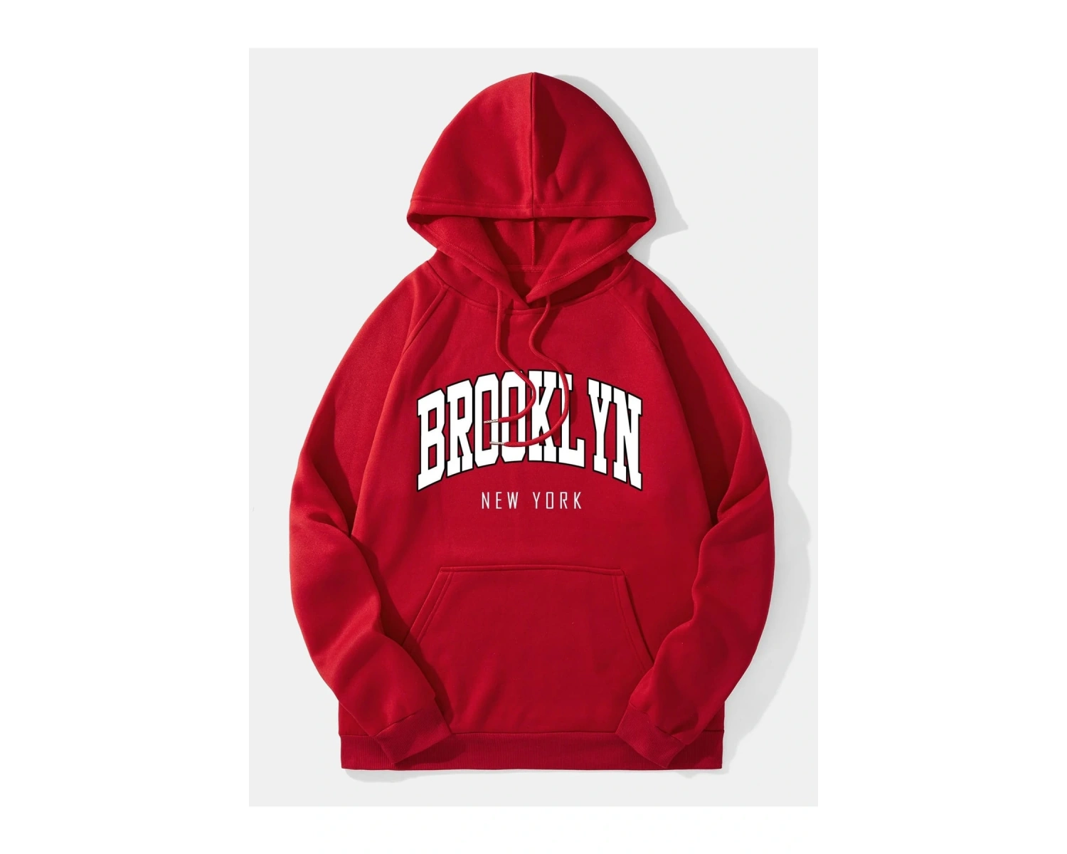 Yasolin----Unisex Brooklyn Baskılı Kapüşonlu Sweatshirt Kırmızı