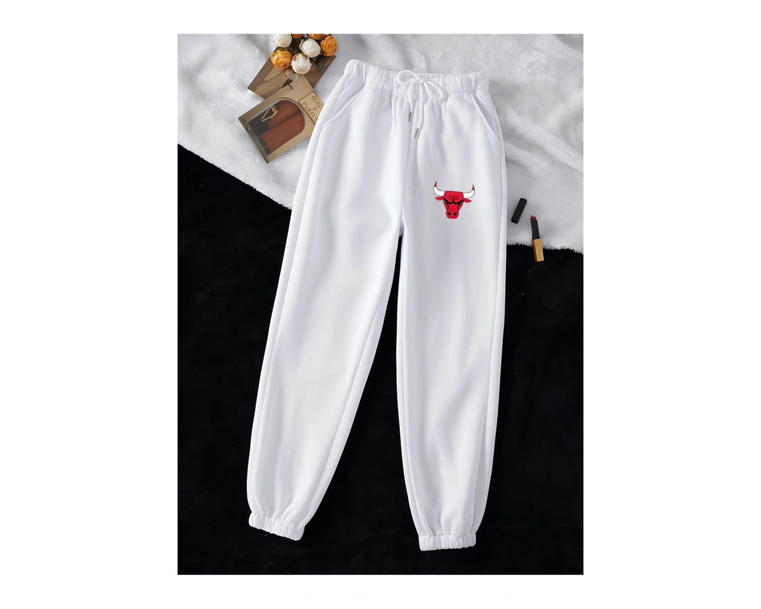 Yasolin----Unisex Kadın/Erkek BULLS Baskılı Özel Renkli Paça Lastik Eşofman Altı Jogger