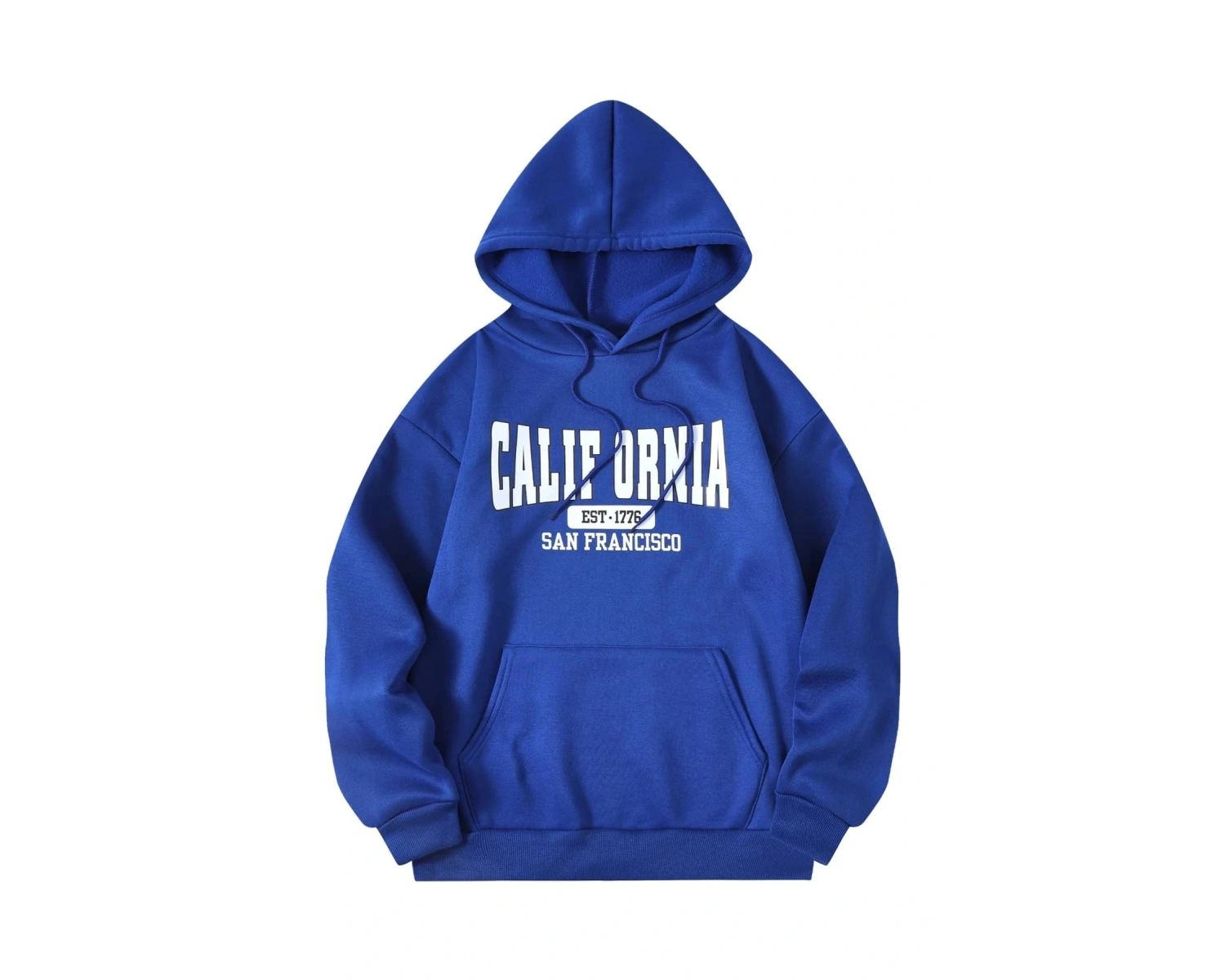 Yasolin----Unisex Mavi Calıfornia Baskılı Kapüşonlu Sweatshirt MAVİRENK