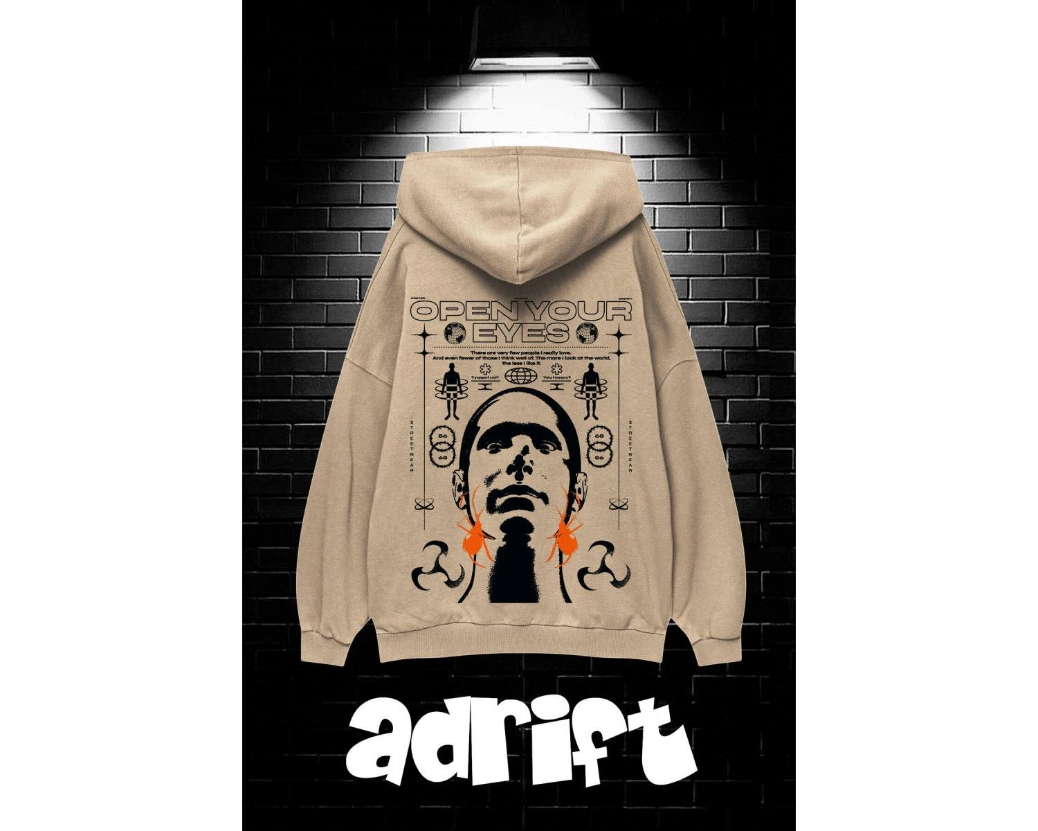 Yasolin----Unisex Oversize Kapüşonlu Kanguru Cepli Open Your Baskılı Sweatshirt Hoodie Bej