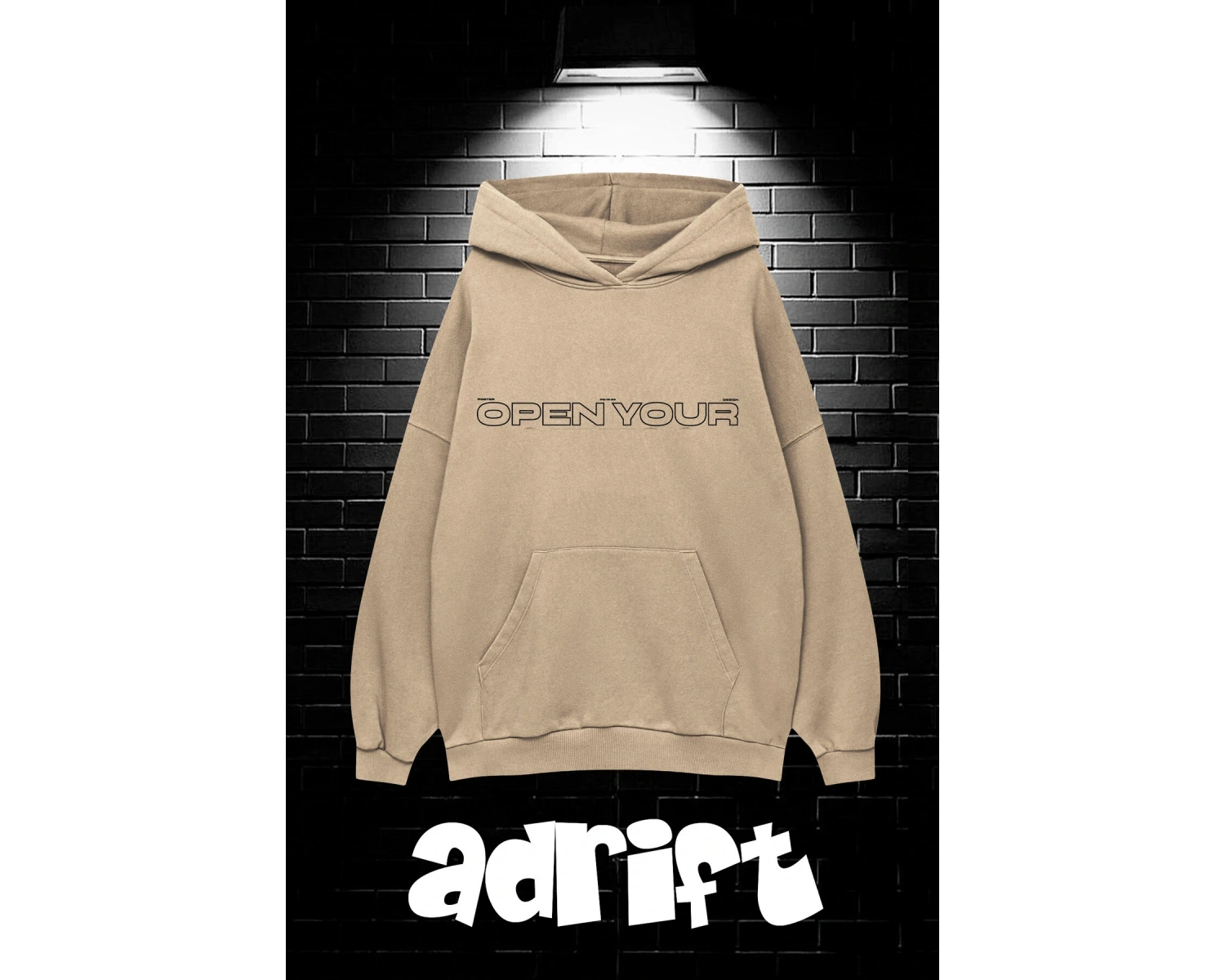 Yasolin----Unisex Oversize Kapüşonlu Kanguru Cepli Open Your Baskılı Sweatshirt Hoodie Bej