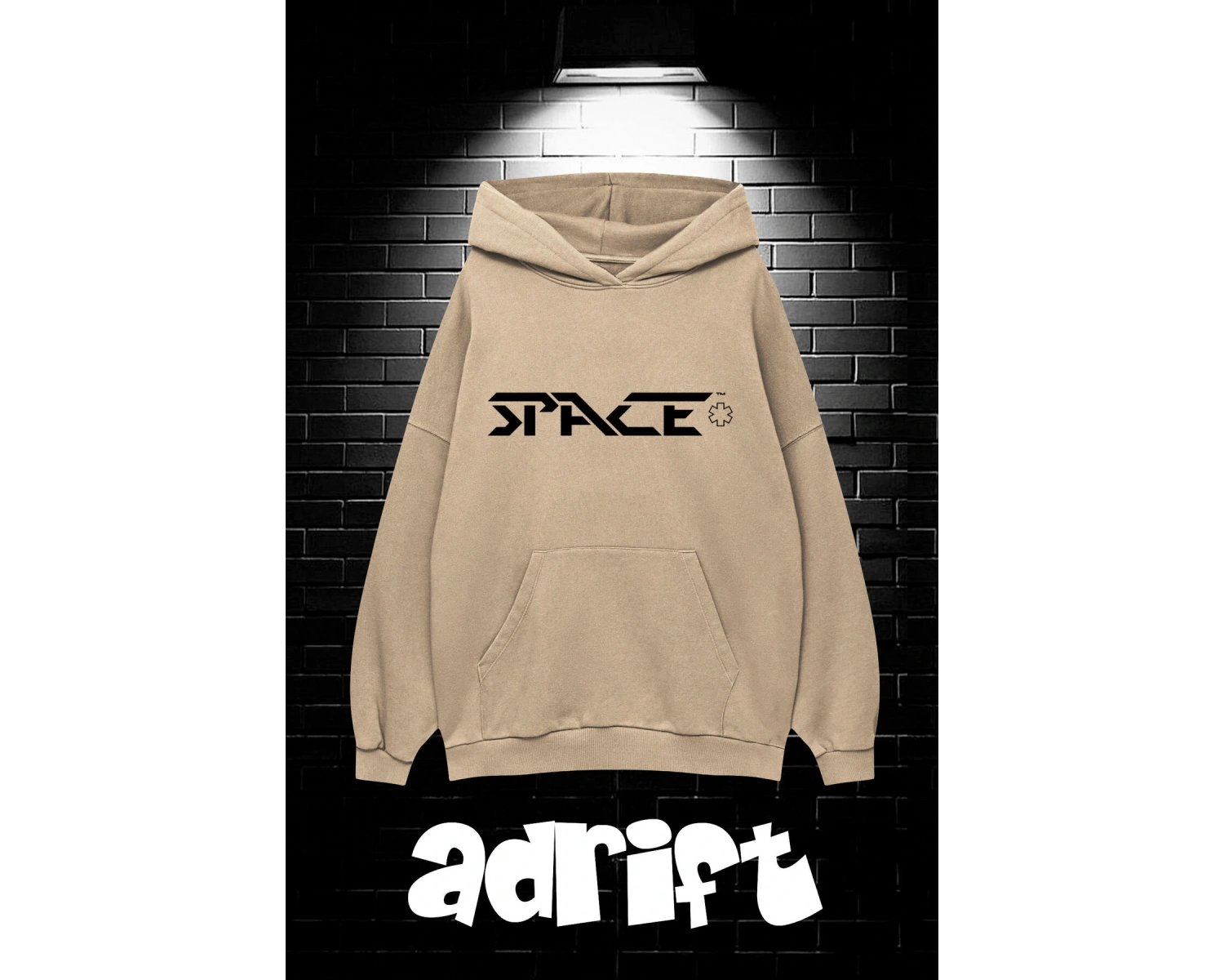 Yasolin----Unisex Oversize Kapüşonlu Kanguru Cepli Space Worldred Baskılı Sweatshirt Hoodie Bej