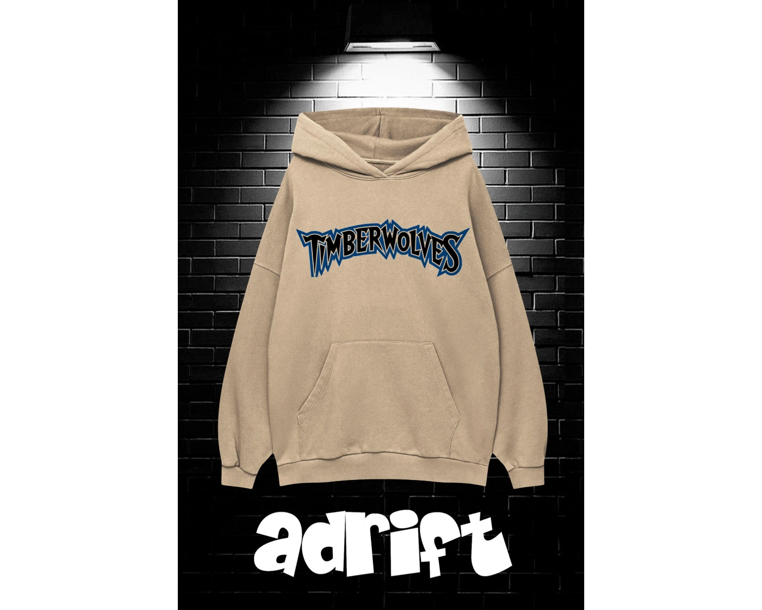 Yasolin----Unisex Oversize Kapüşonlu Kanguru Cepli Timberwolves Baskılı Sweatshirt Hoodie Bej