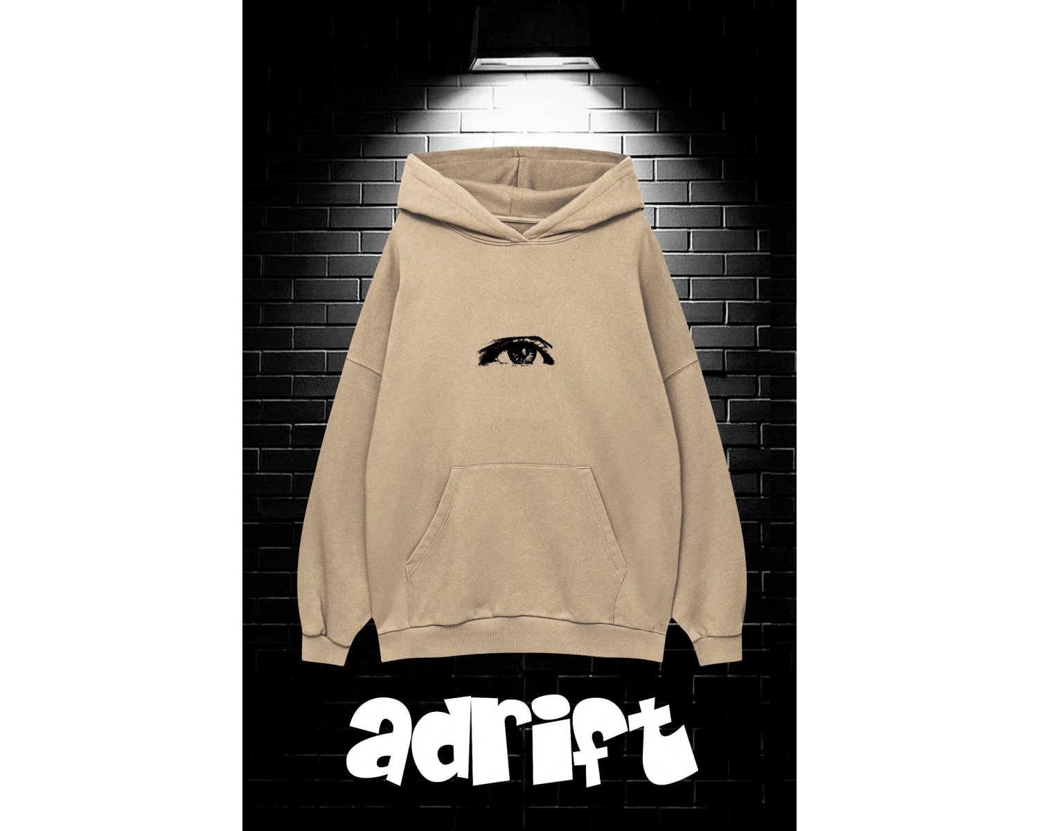 Yasolin----Unisex Oversize Kapüşonlu Kanguru Cepli Wıshful Baskılı Sweatshirt Hoodie Bej