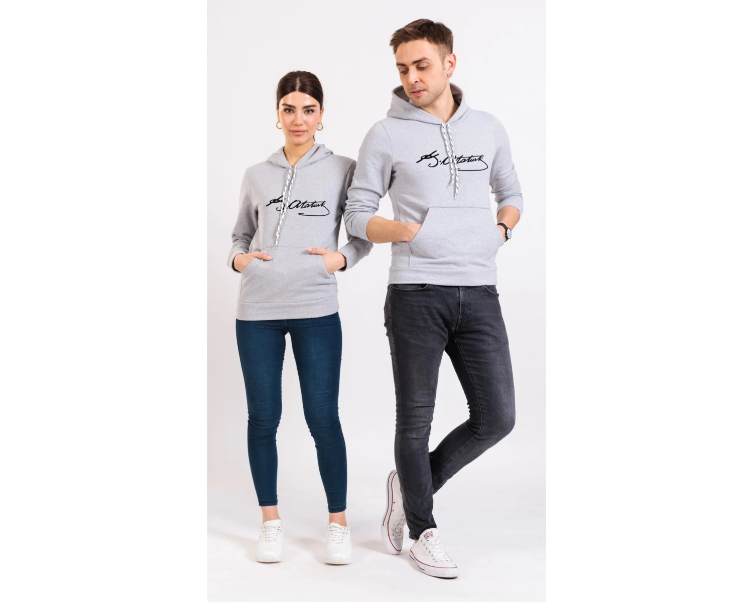 Yasolin----Unisex Renkli Kemal Atatürk Imzalı Kapüşonlu Sevgili Kombin Sweatshirt