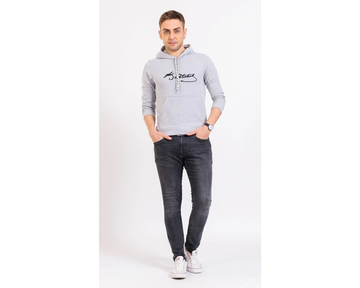 Yasolin----Unisex Renkli Kemal Atatürk Imzalı Kapüşonlu Sevgili Kombin Sweatshirt