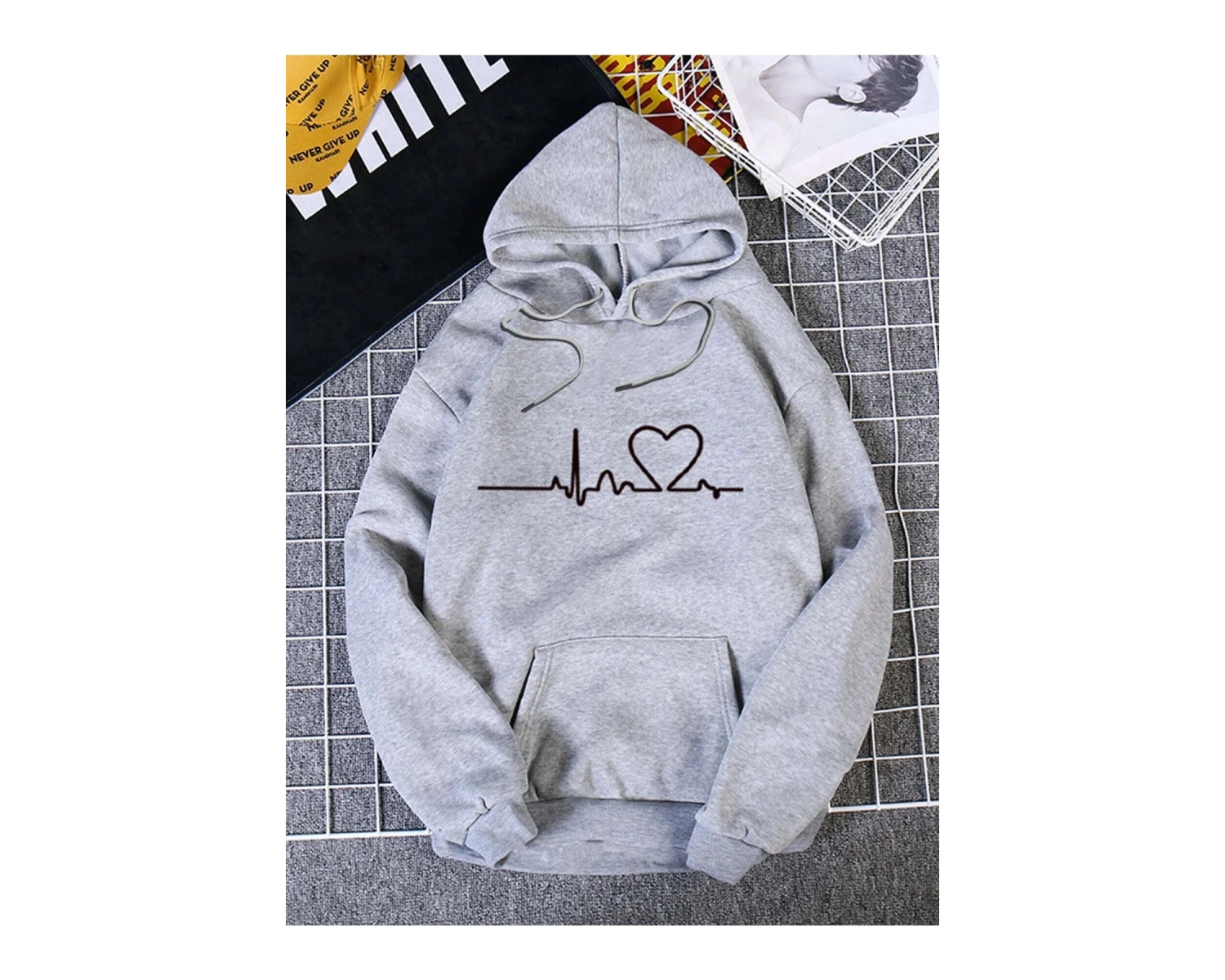 Yasolin----Unisex Ritim Baskılı Kapüşonlu Sweatshirt Gri