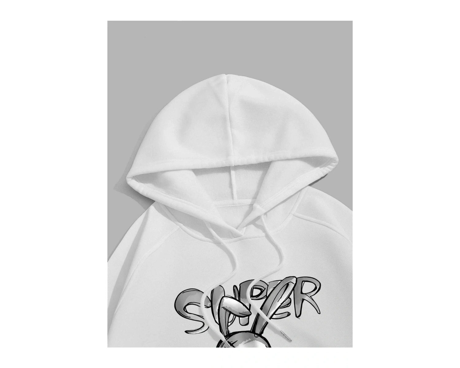 Yasolin----Unisex Super Baskılı Kapüşonlu Sweatshirt Beyaz