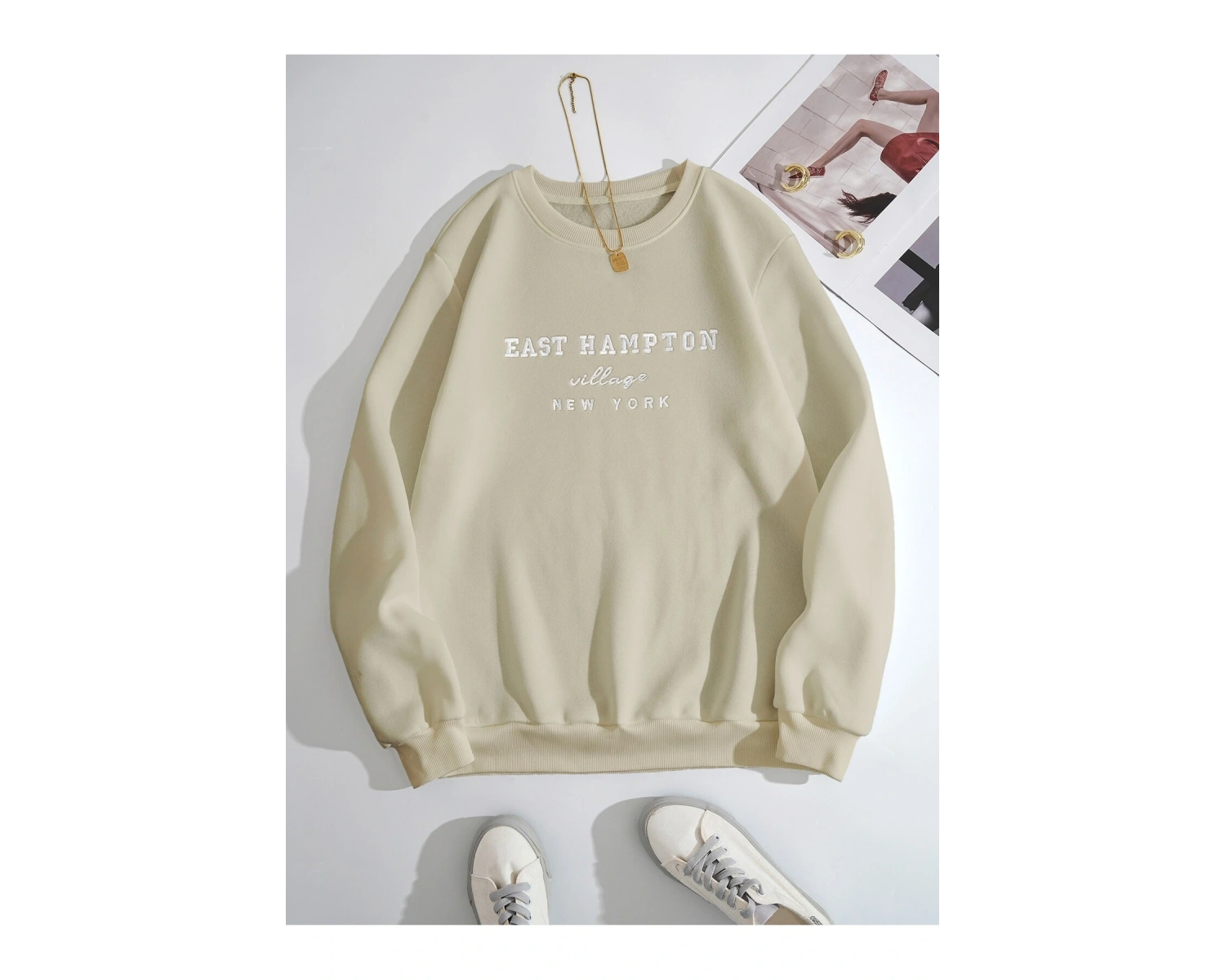 Yazılı Baskılı Sweatshirt Bej