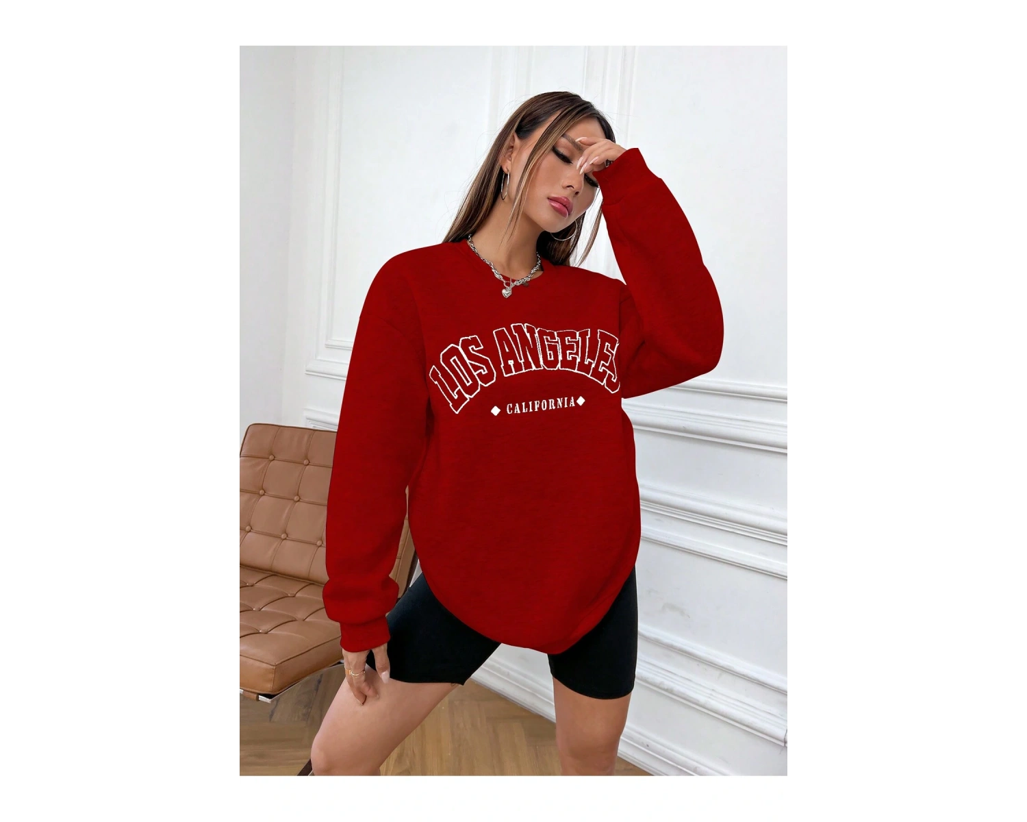 Yazılı Grafik Damla Omuz Sweat Kırmızı