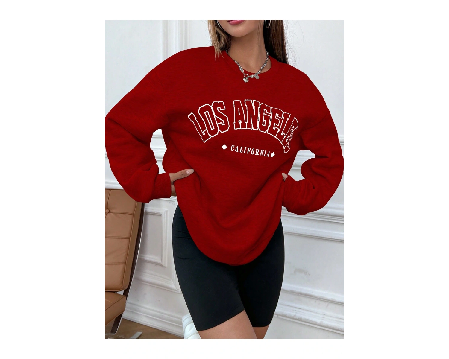 Yazılı Grafik Damla Omuz Sweat Kırmızı