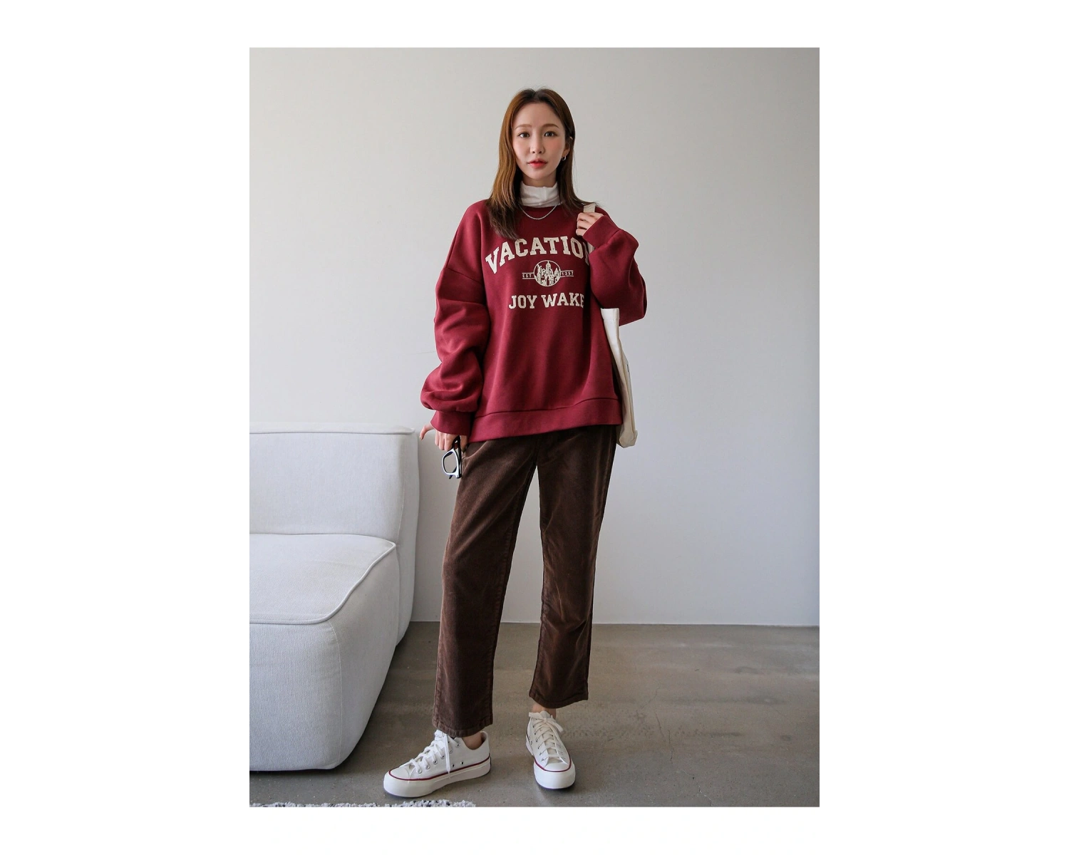 Yazılı Grafik Düşük Omuz Termal Tişörtsüz Sweat Bordo