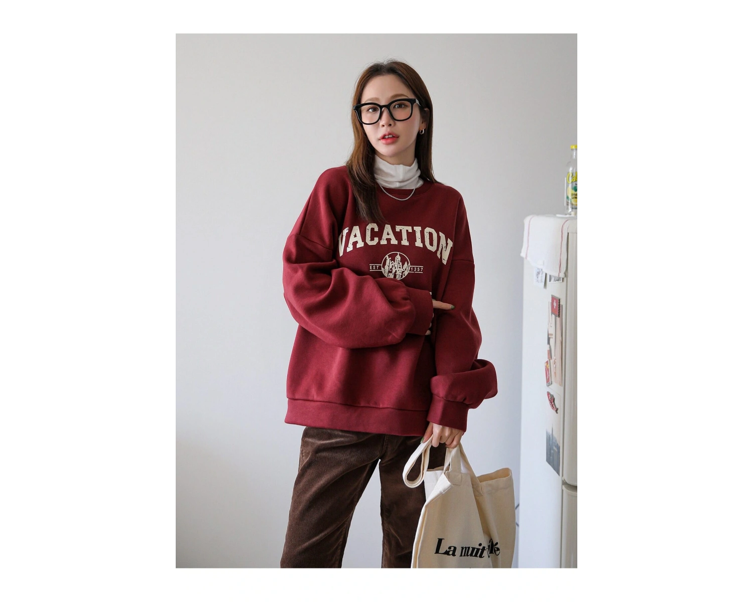 Yazılı Grafik Düşük Omuz Termal Tişörtsüz Sweat Bordo