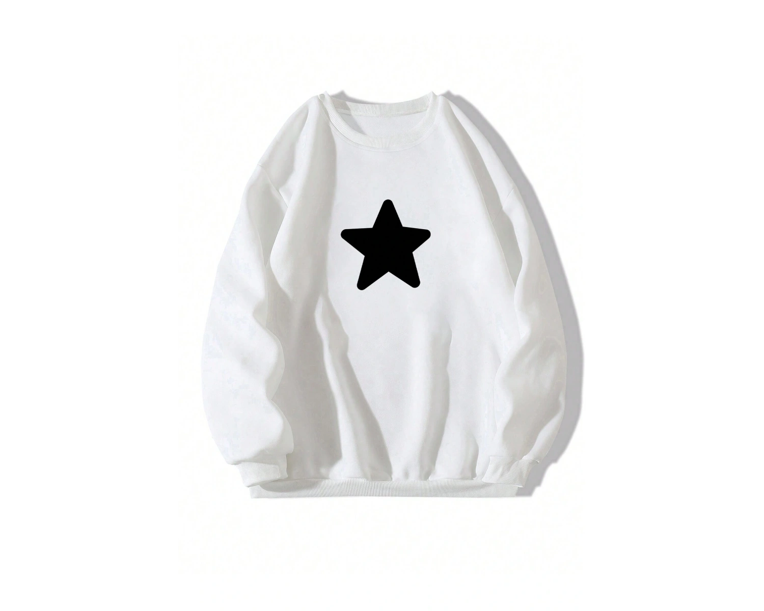 Yıldız Desenli Düşük Sweat Beyaz