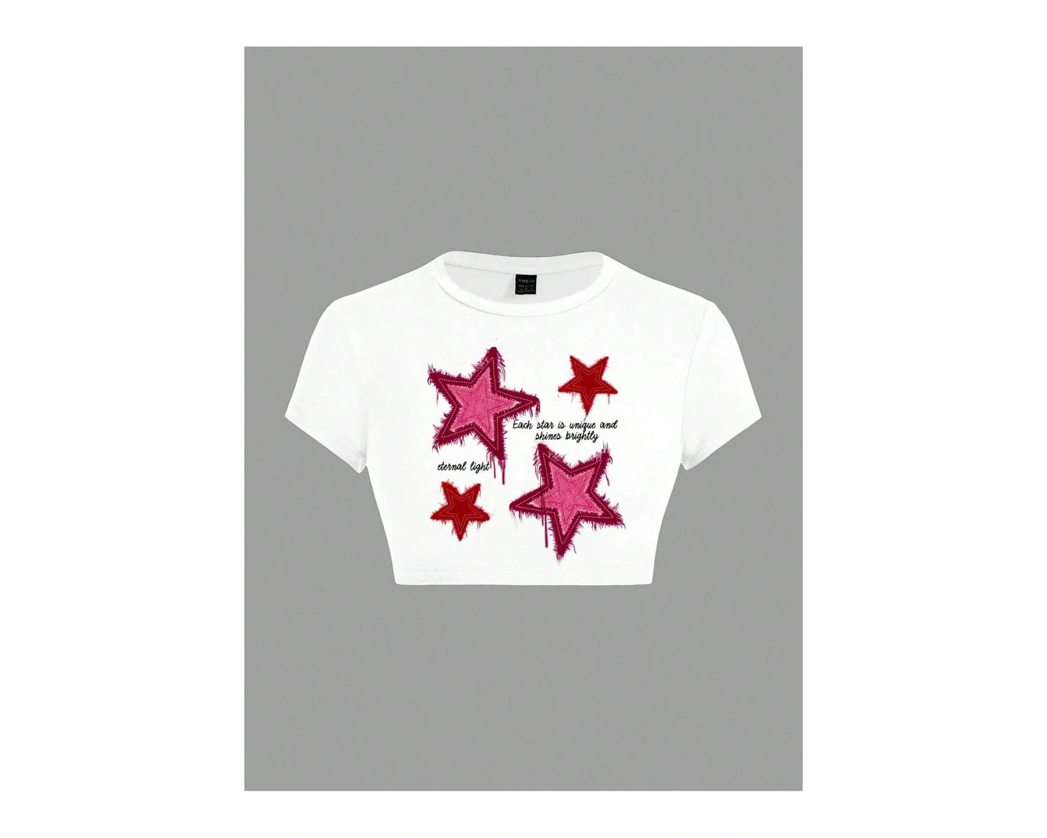 Yıldız Grafikli Yuvarlak Yaka Kısa Kollu Crop