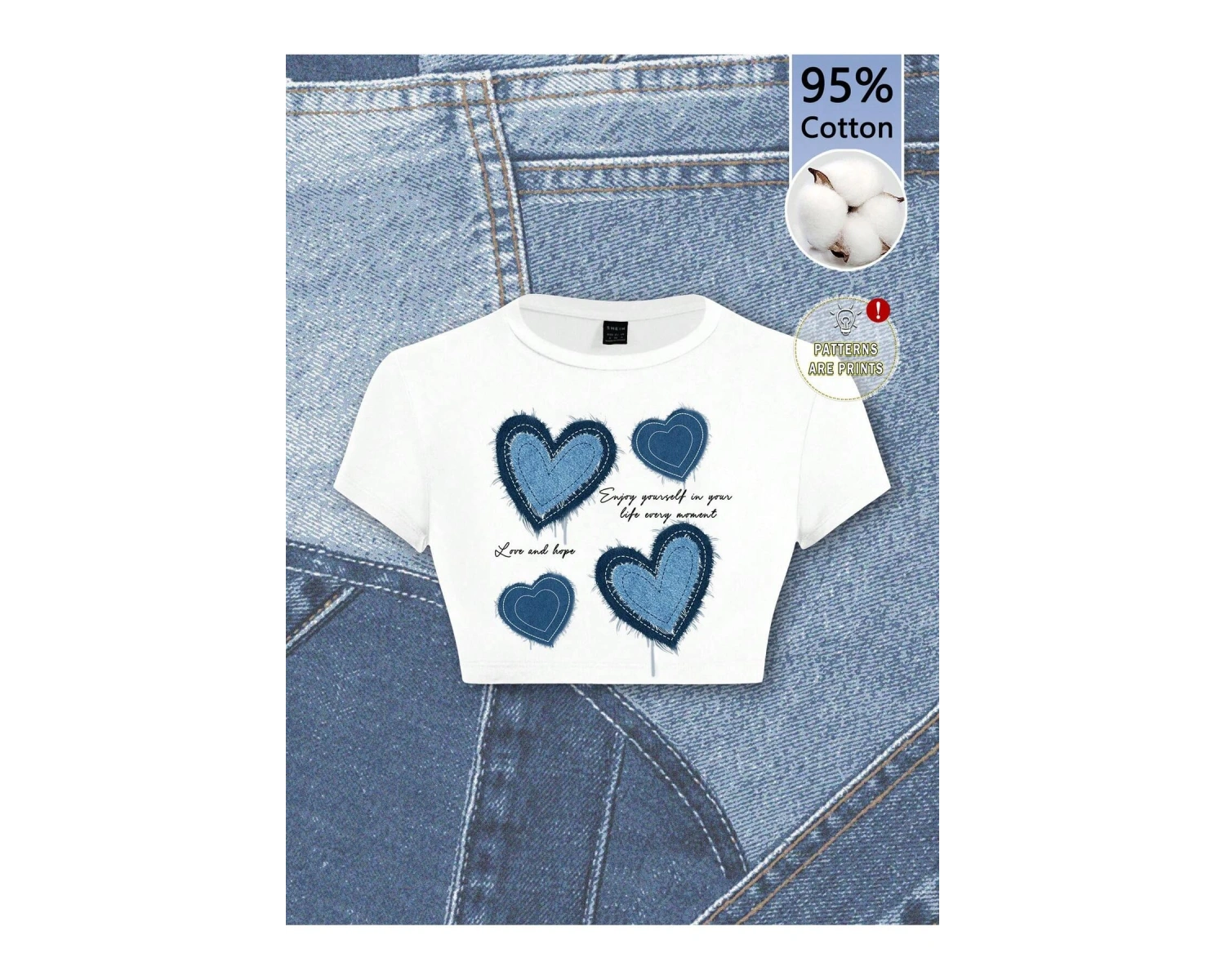 Yıldız Grafikli Yuvarlak Yaka Kısa Kollu Crop