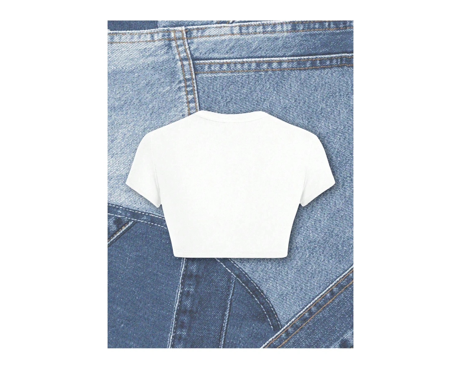 Yıldız Grafikli Yuvarlak Yaka Kısa Kollu Crop