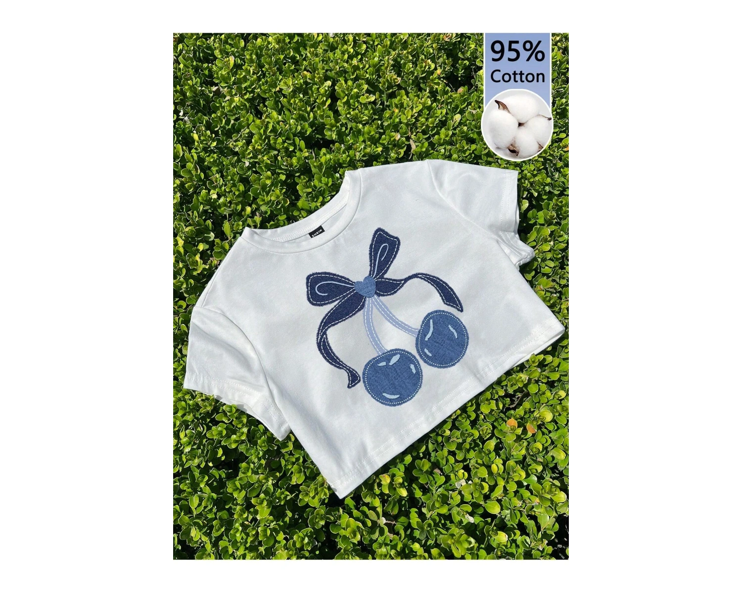 Yıldız Grafikli Yuvarlak Yaka Kısa Kollu Crop