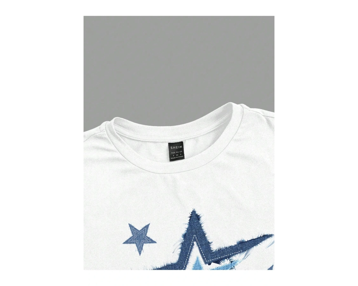 Yıldız Grafikli Yuvarlak Yaka Kısa Kollu Crop