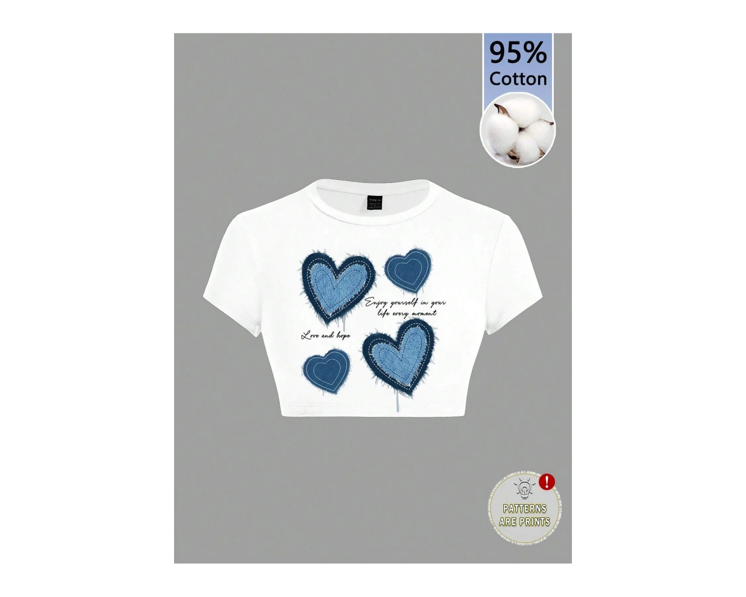 Yıldız Grafikli Yuvarlak Yaka Kısa Kollu Crop