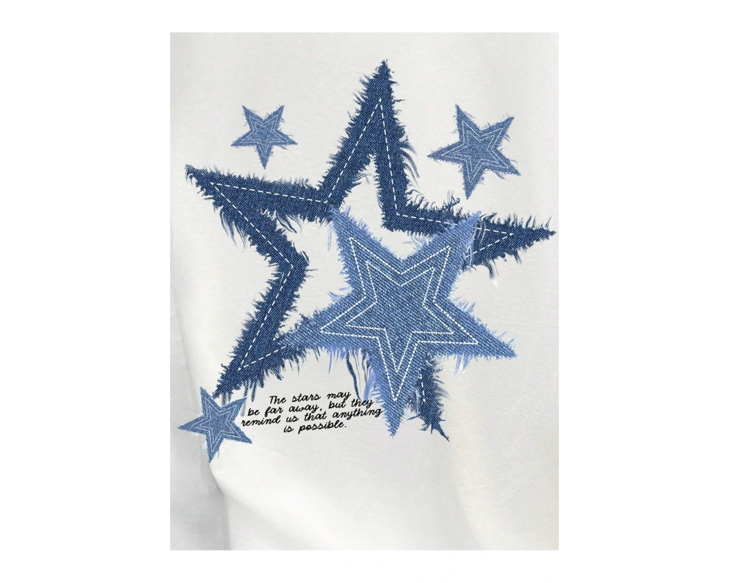 Yıldız Grafikli Yuvarlak Yaka Kısa Kollu Tişört