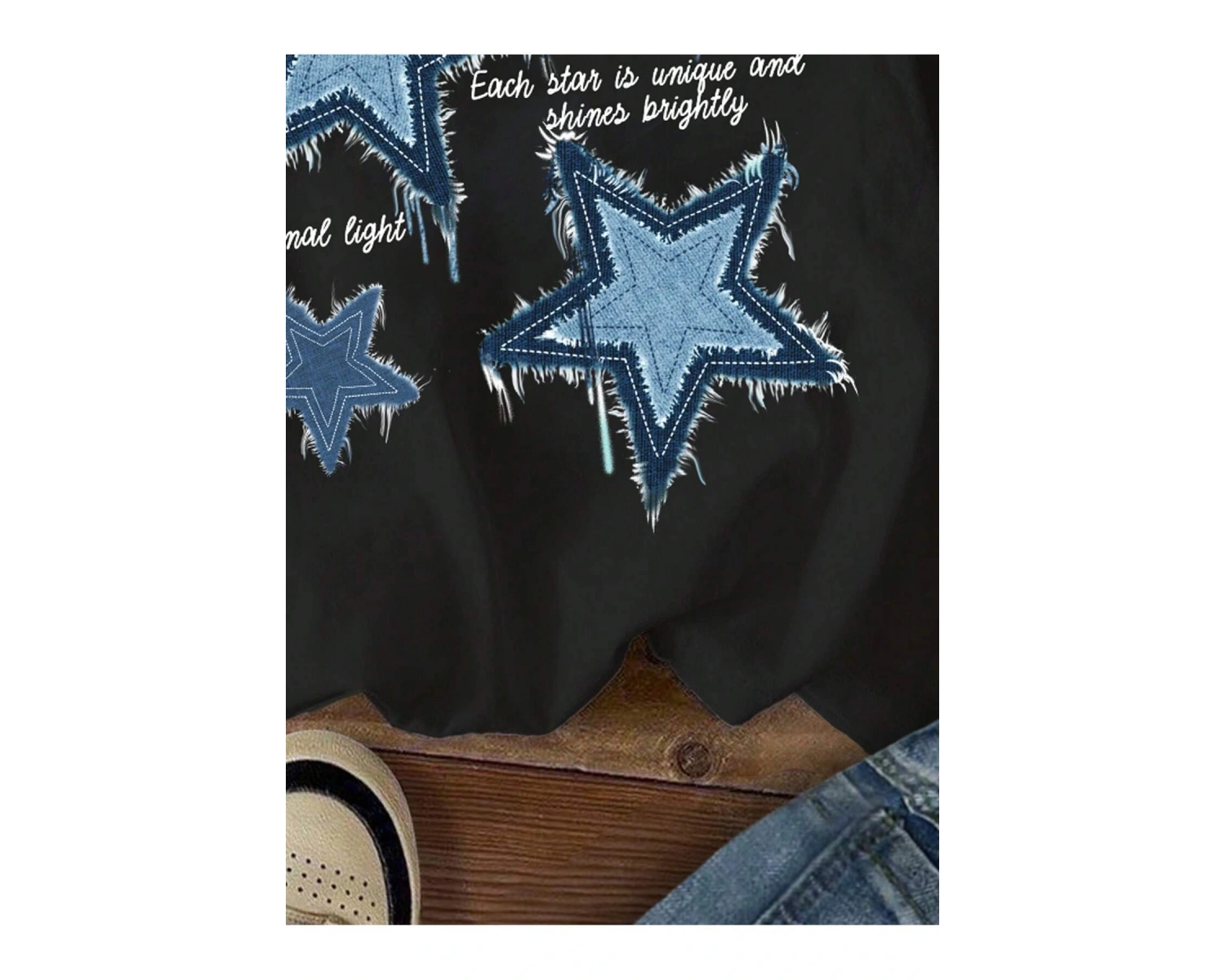 Yıldız Grafikli Yuvarlak Yaka Kısa Kollu Tişört