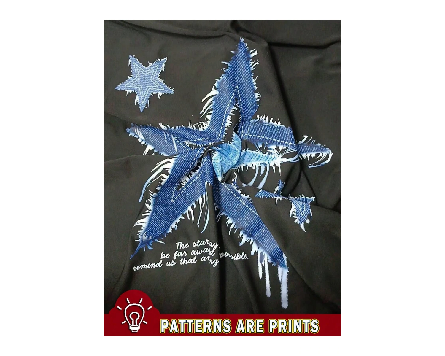 Yıldız Grafikli Yuvarlak Yaka Kısa Kollu Tişört