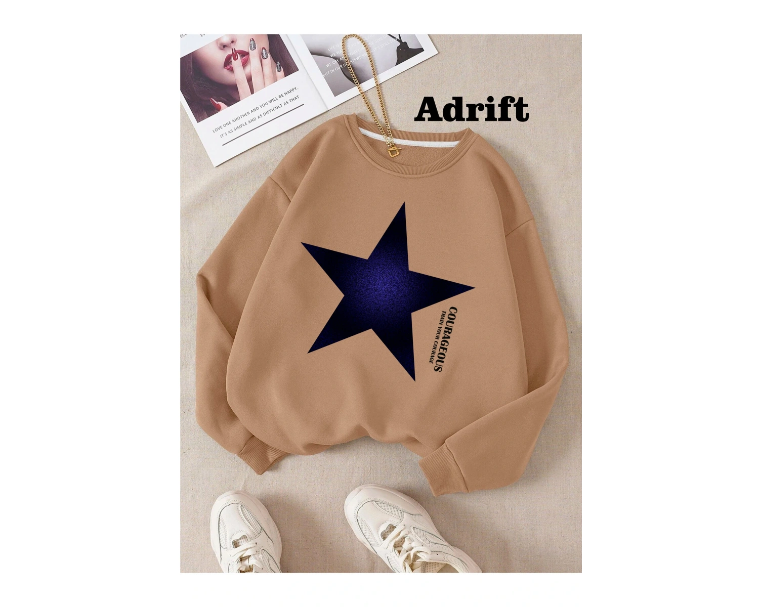 Yıldız Y2k Harajuka Style Sokak Trend Tasarım Harajuku/gotik Bej