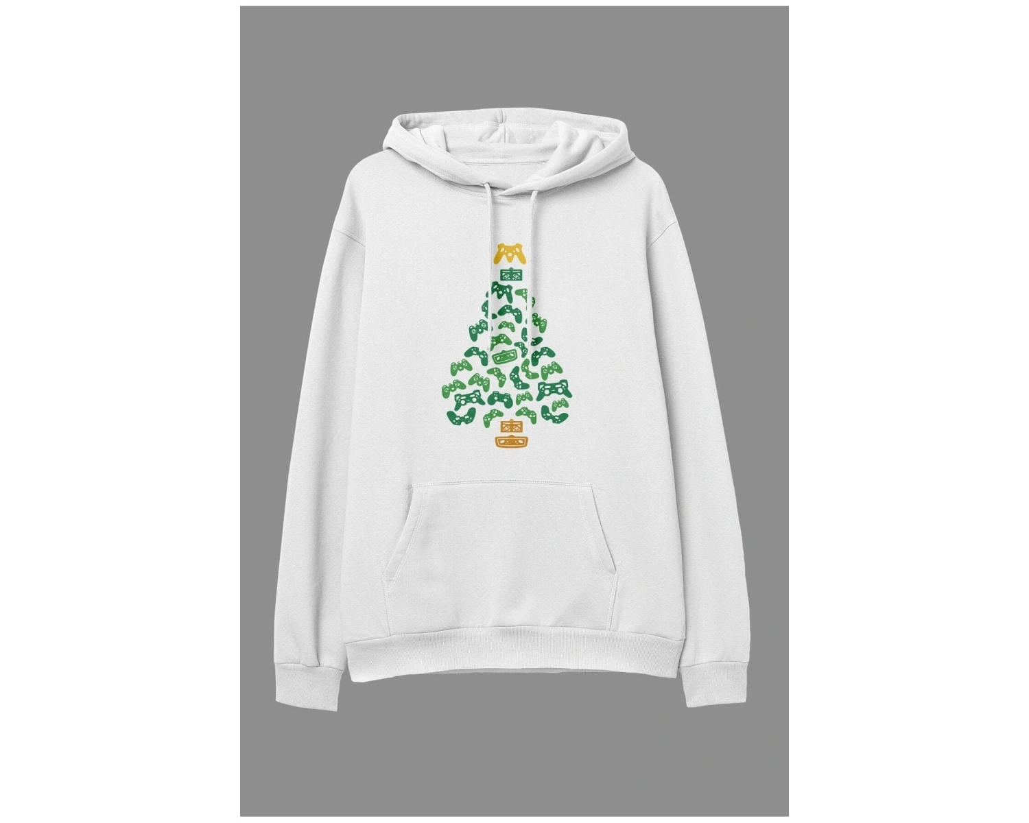 YQYQ----Oversize Çam Oyun Konsol Game Ağaç Yeni Yıl Tasarım Baskılı Unisex Kapüşonlu Sweatshirt Hoodie Beyaz