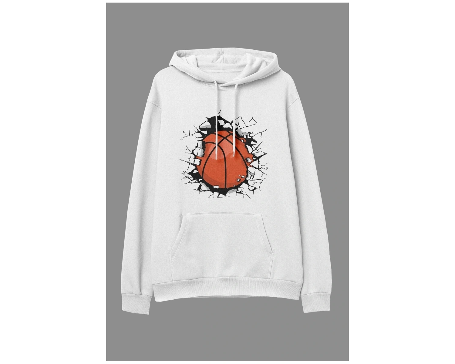 YQYQ----Oversize Duvar Basketbol Oyun Oyuncu Spor Tasarım Baskılı Unisex Kapüşonlu Sweatshirt Hoodie Beyaz