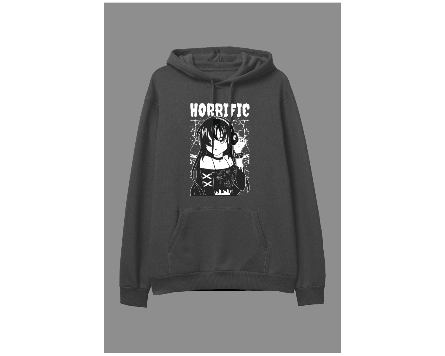 YQYQ----- Oversize Kulaklık Genç Kız Siyah Beyaz Tasarım Baskılı Unisex Kapüşonlu Sweatshirt Hoodie